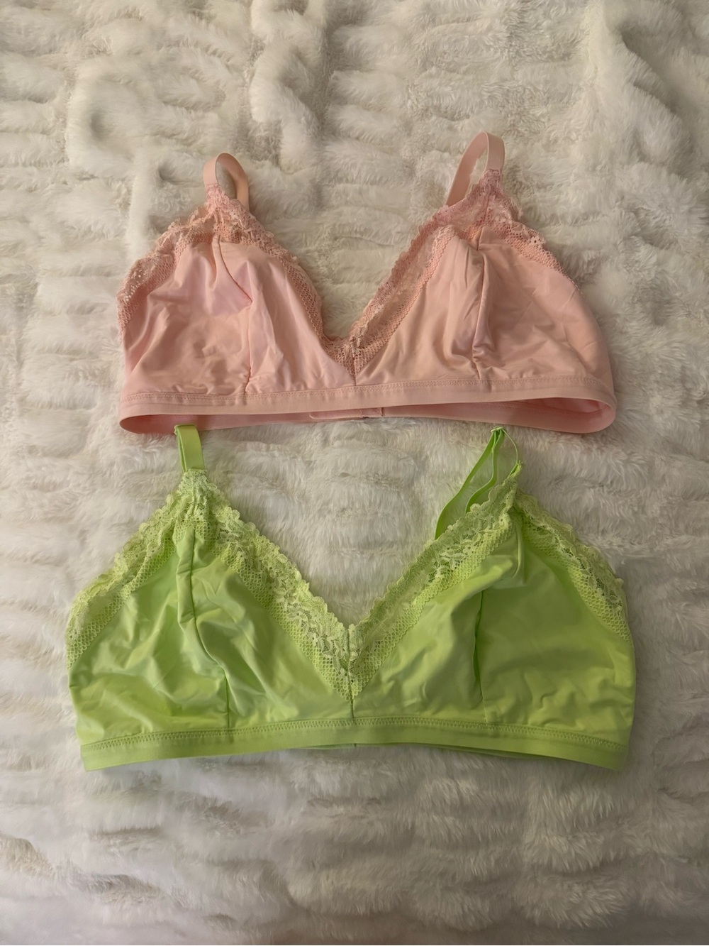 aerie Lace-Trim Bralette set in Pink & Lime